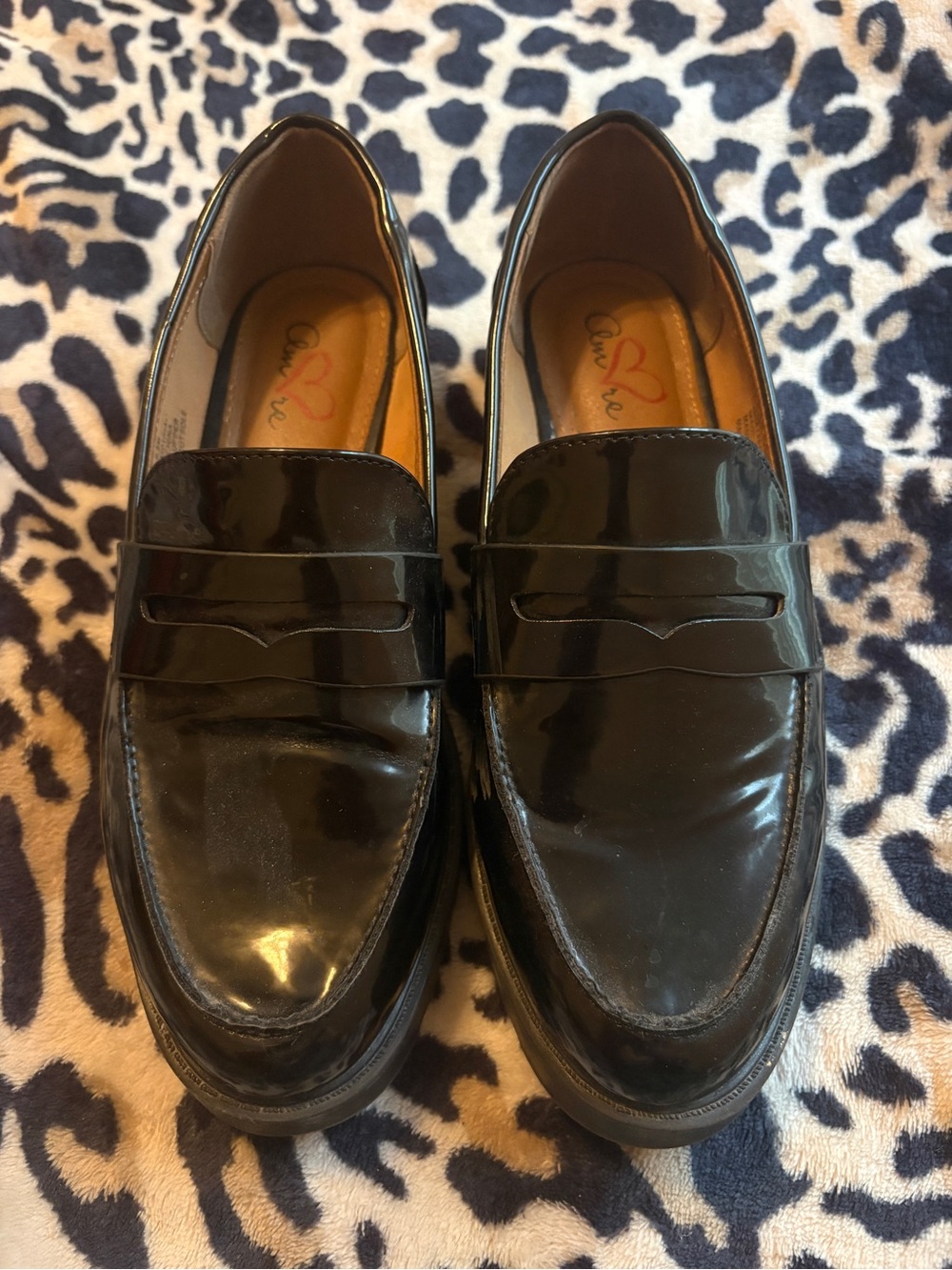 Mi Amore Black Patent Penny Loafers - Women